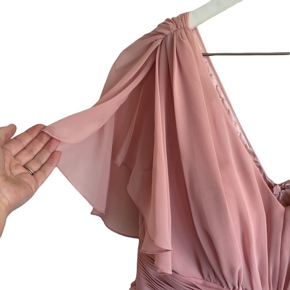 JS Collections Pink Rosette Chiffon Flutter Sleeve Dress, Size 10 - Picture 6 of 10